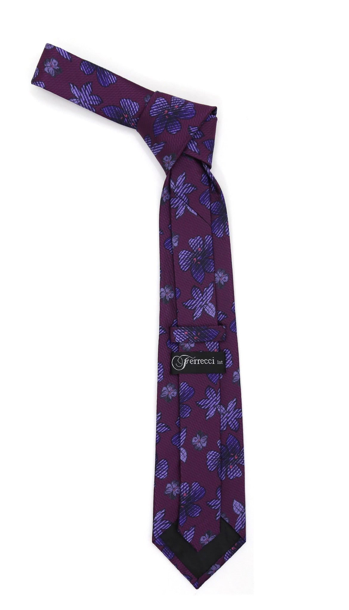 Wine Purple Floral Necktie with Handkerchief Set-1