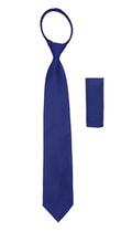 Satine Royal Blue Zipper Tie with Hankie Set-0