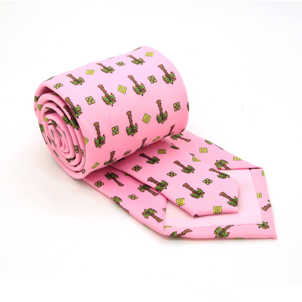 Palm Tree Pink Necktie with Handkerchief Set-1