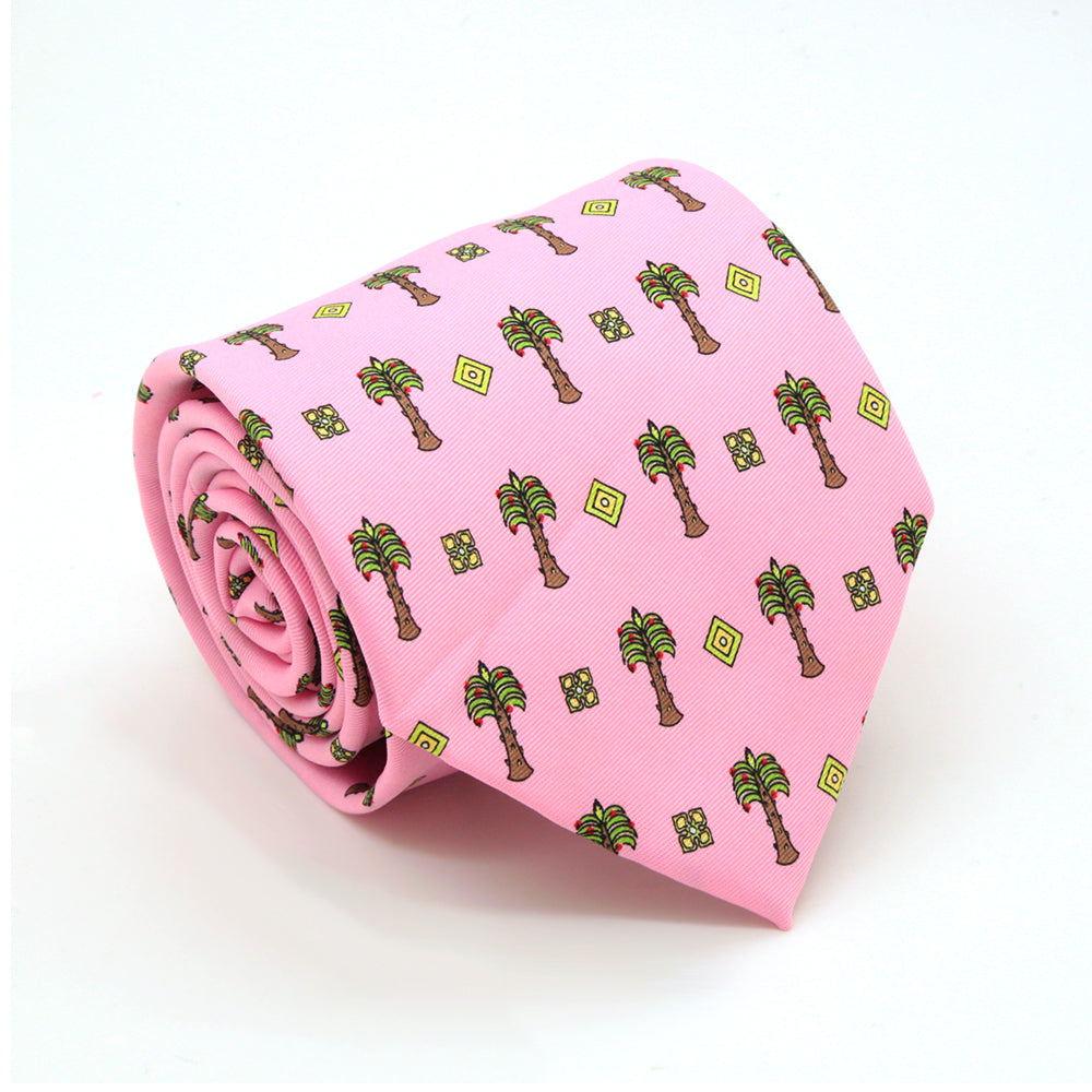 Palm Tree Pink Necktie with Handkerchief Set-0
