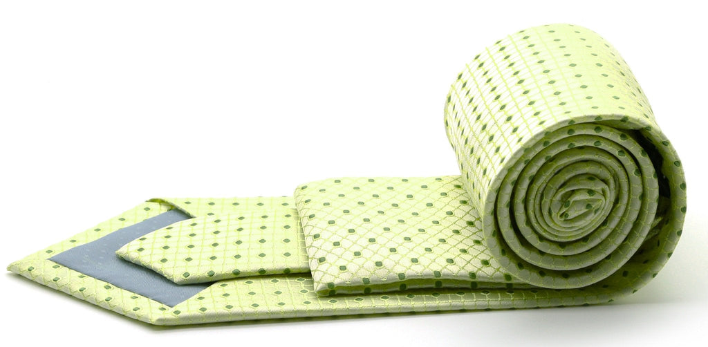 Mens Dads Classic Green Geometric Pattern Business Casual Necktie & Hanky Set UO-2-1