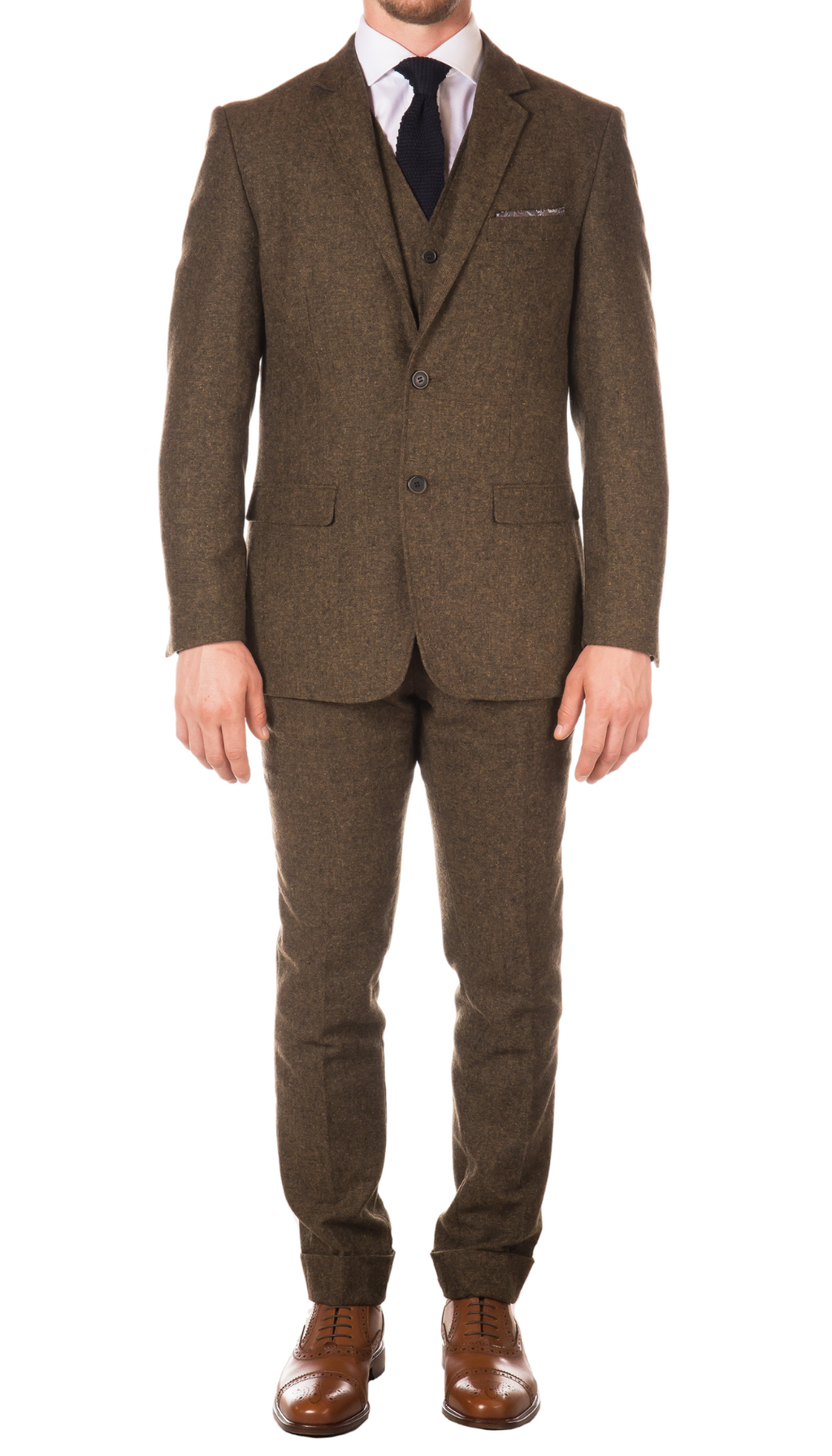 Bradford Cognac Slim Fit 3 Piece Tweed Suit-0