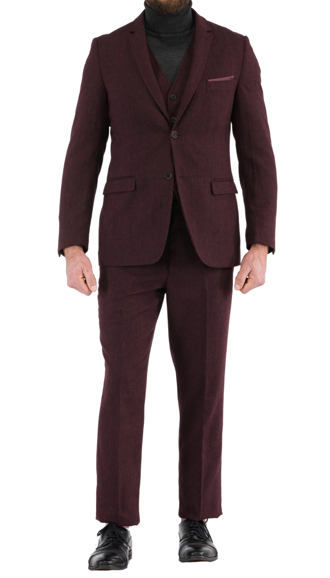 Bradford Burgundy Slim Fit 3 Piece Tweed Suit-0