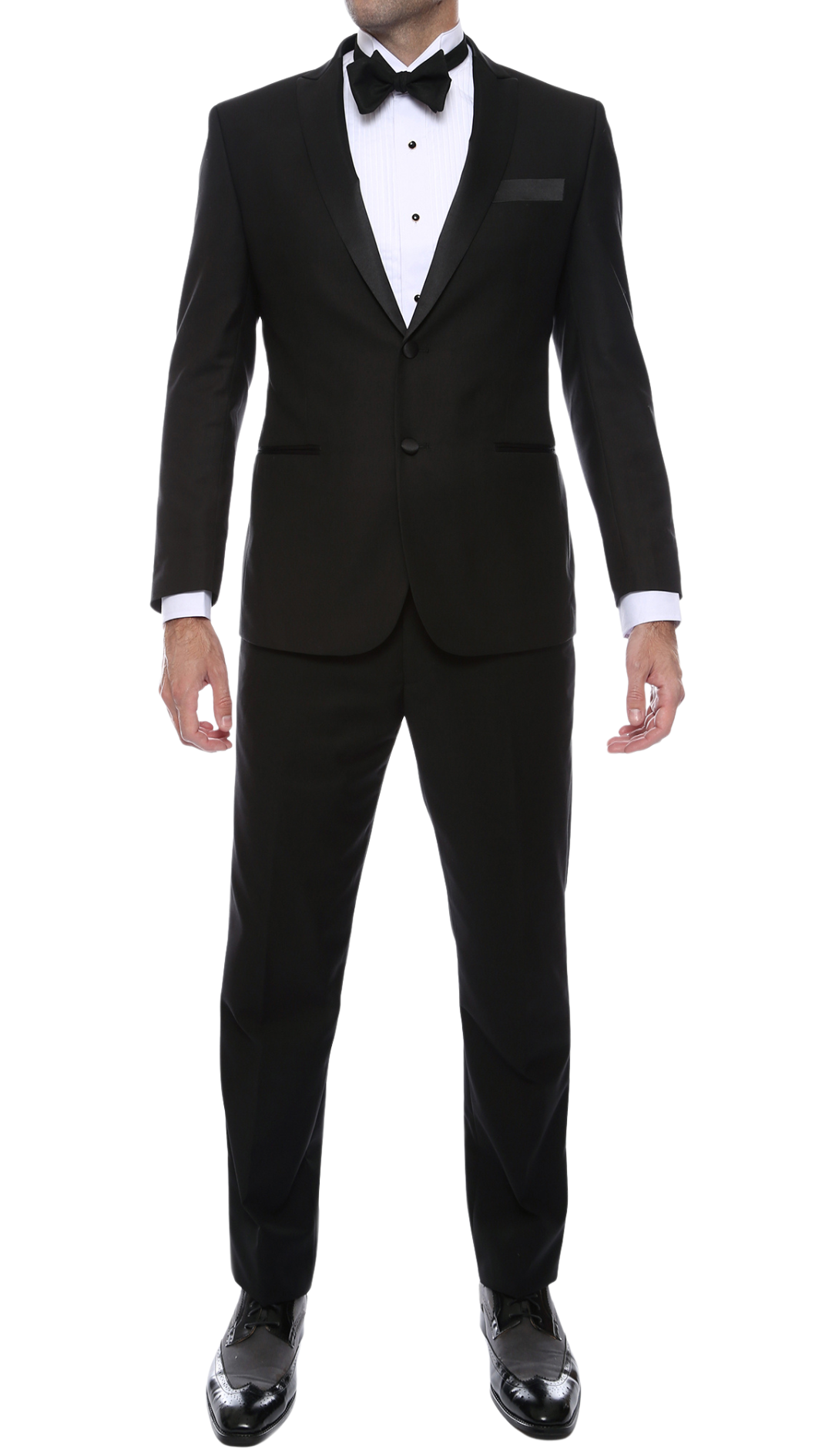 Debonair Black Slim Fit Peak Lapel 2 Piece Tuxedo Suit Set-0