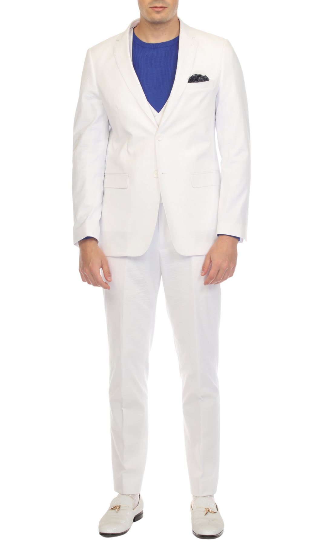 Men's Slim Fit Two Button White Seersucker Suit-0