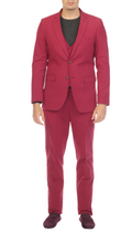 Men's Slim Fit Two Button Burgundy Seersucker Suit-0