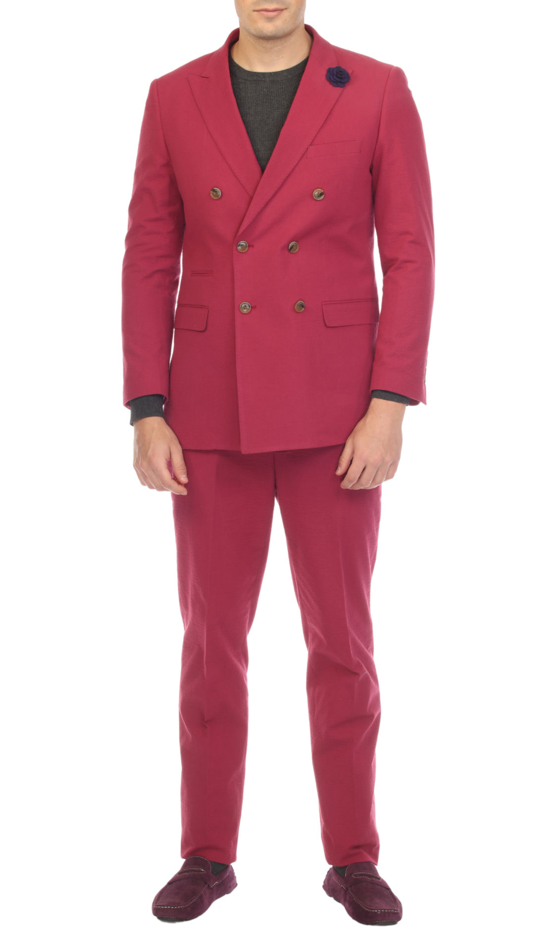 Men's Burgundy Double Breasted Slim Fit Seersucker Suit-0
