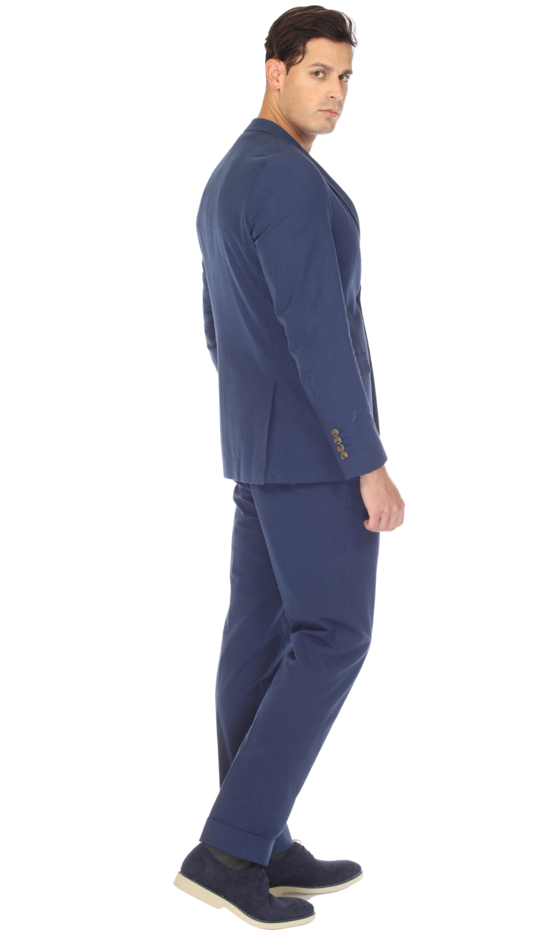 Men's Slim Fit Two Button Navy Seersucker Suit-3