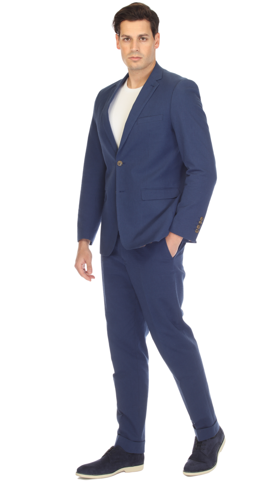 Men's Slim Fit Two Button Navy Seersucker Suit-2