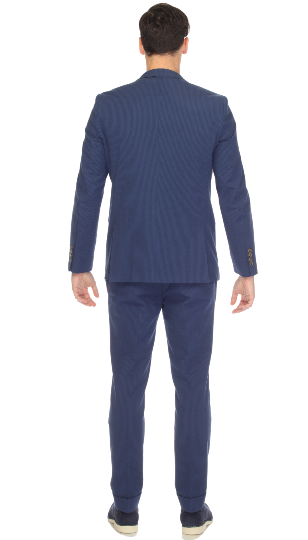 Men's Slim Fit Two Button Navy Seersucker Suit-4