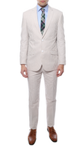 Men's Slim Fit Two Button Tan Seersucker Suit-0