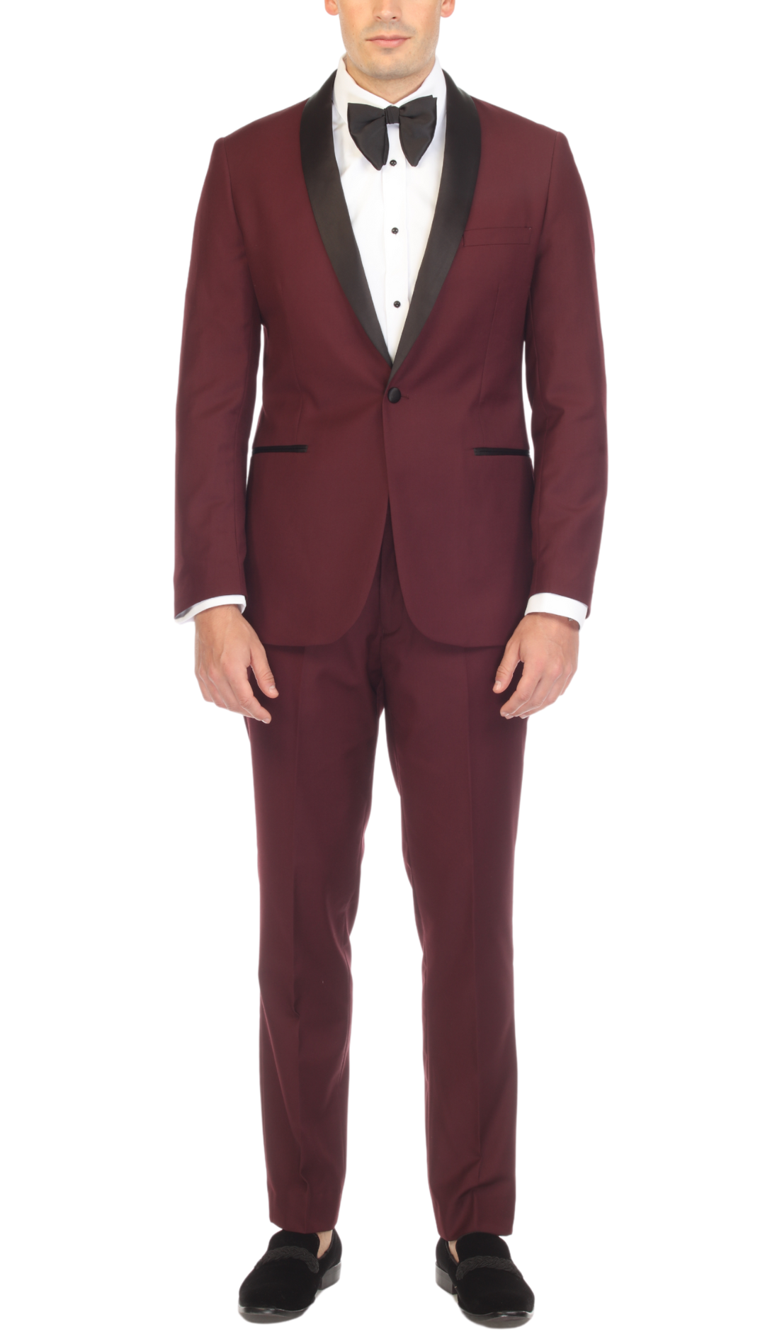 Ferrecci Men's Reno Burgundy Slim Fit Shawl Lapel 2 Piece Tuxedo Suit Set-0