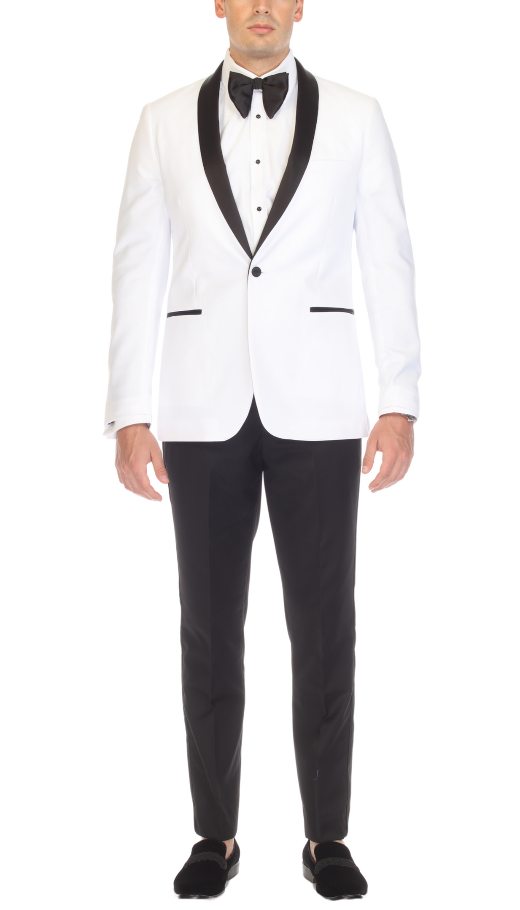 Ferrecci Men's Reno White/Black Slim Fit Shawl Lapel 2 Piece Tuxedo Suit Set-0