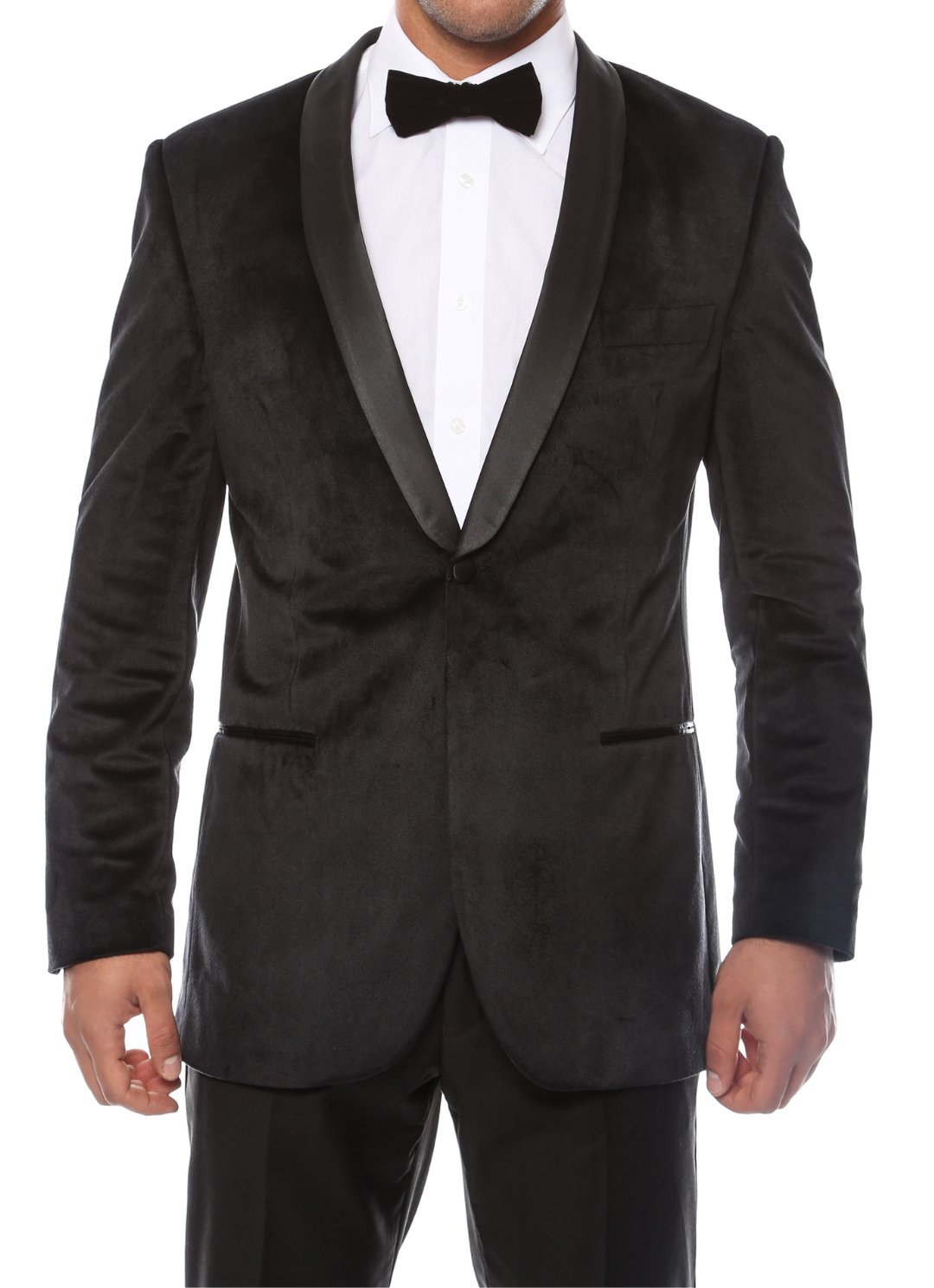 Enzo Black Slim Fit Velvet Shawl Collar Tuxedo Blazer-0