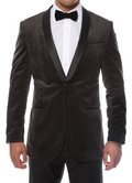 Enzo Grey Slim Fit Velvet Shawl Collar Tuxedo Blazer-0