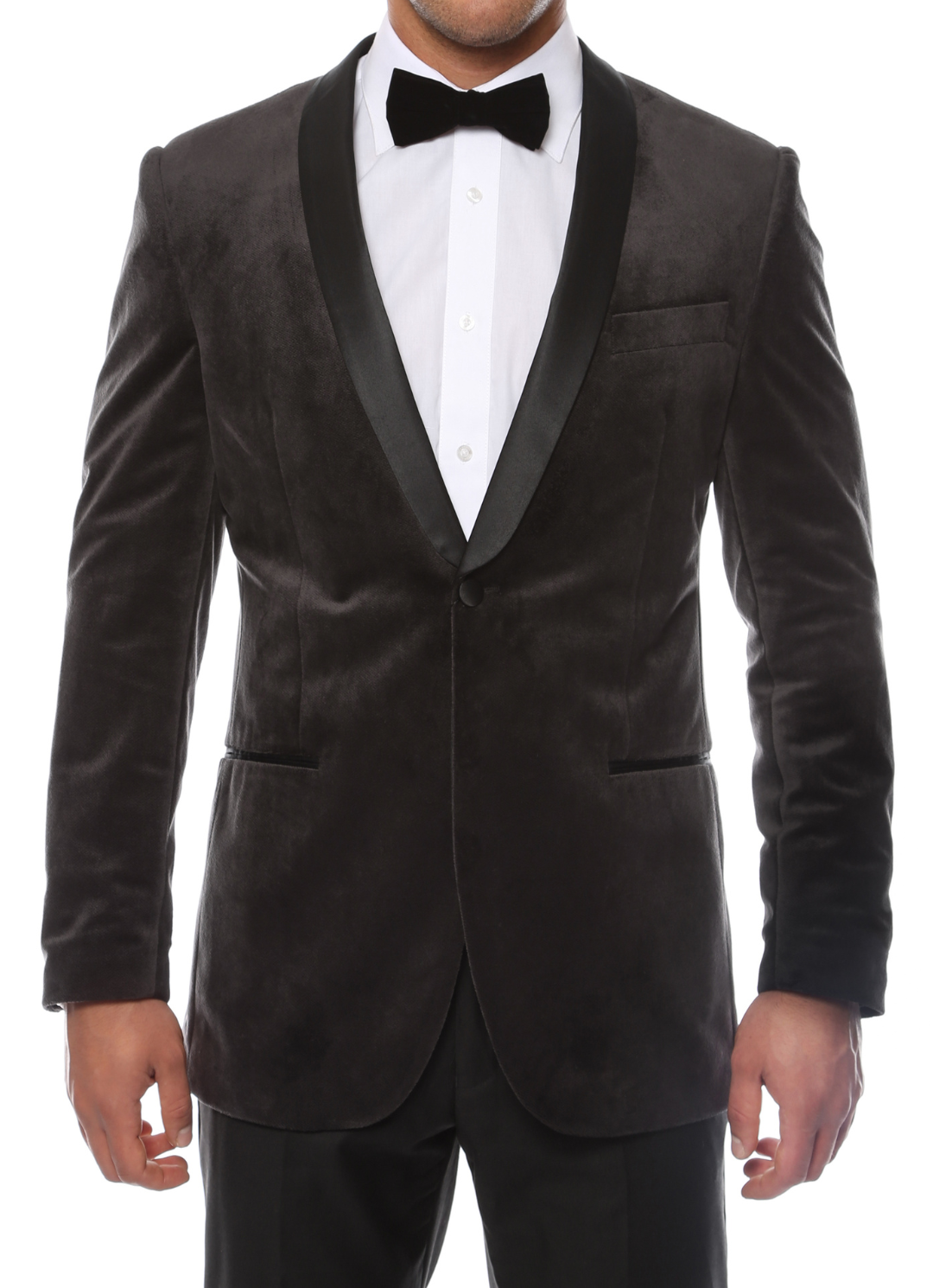 Enzo Grey Slim Fit Velvet Shawl Collar Tuxedo Blazer-0