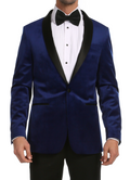 Enzo Indigo Velvet Slim Fit Shawl Lapel Tuxedo Men's Blazer-0