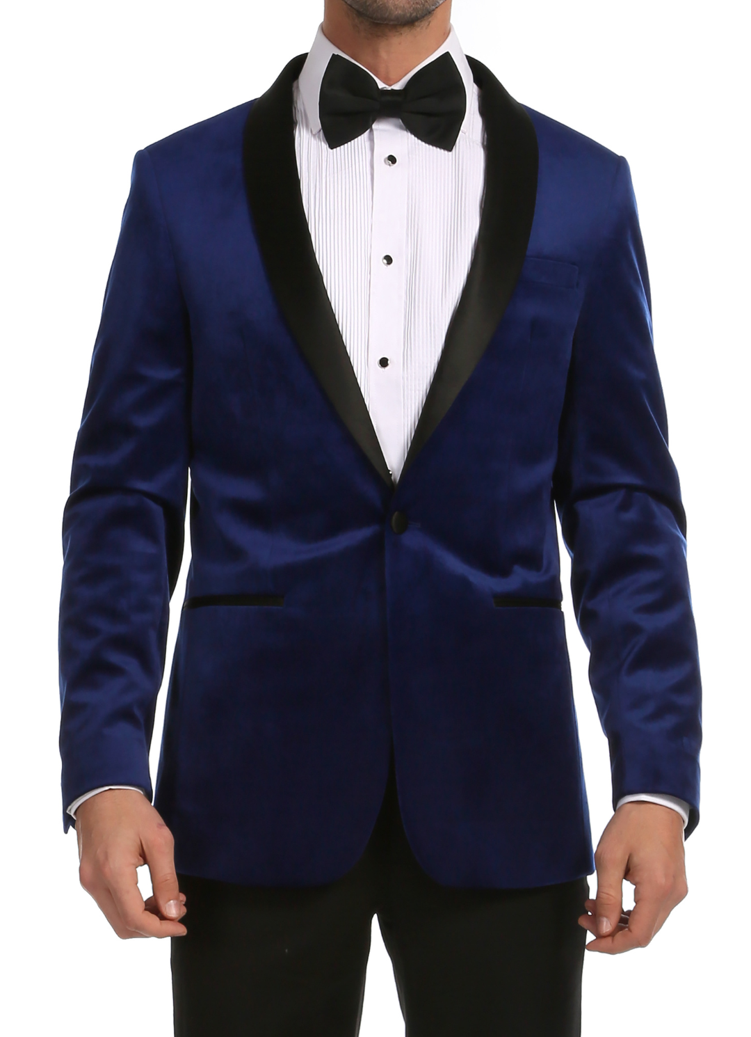 Enzo Indigo Velvet Slim Fit Shawl Lapel Tuxedo Men's Blazer-0