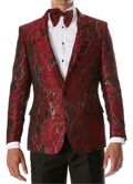 Men's Romi Red Floral Modern Fit Shawl Collar Tuxedo Blazer-0