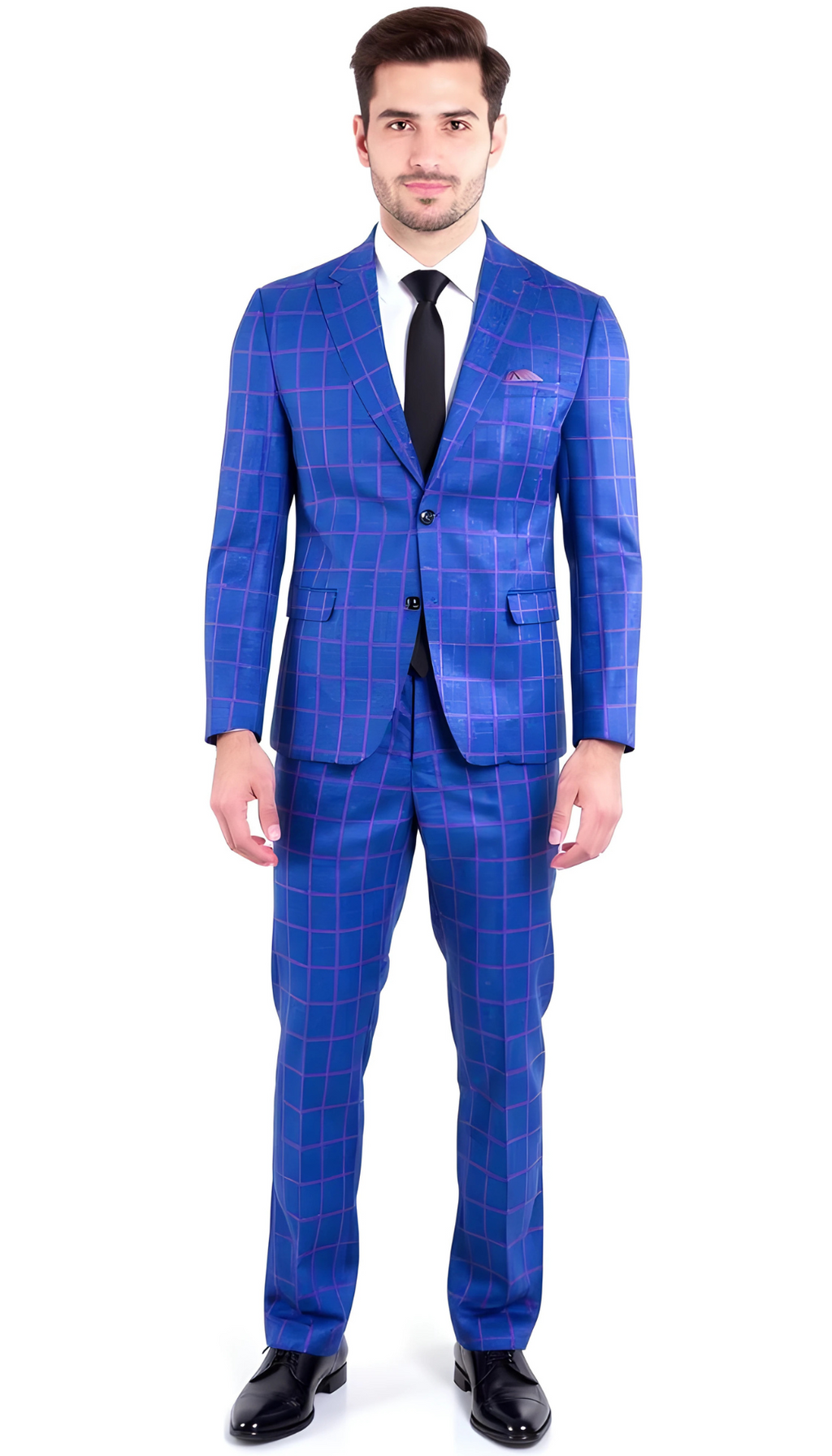 The Kingston Mens Blue Checker Slim Fit 3 Piece Suit-1