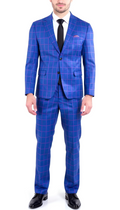 The Kingston Mens Blue Checker Slim Fit 3 Piece Suit-0