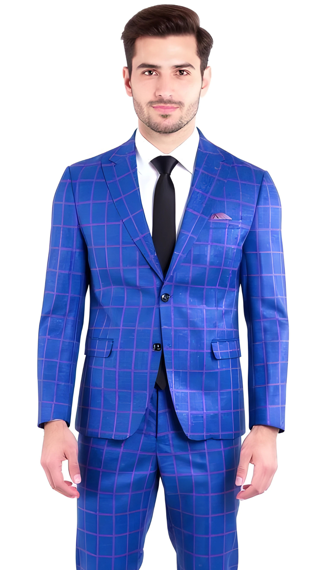 The Kingston Mens Blue Checker Slim Fit 3 Piece Suit-2