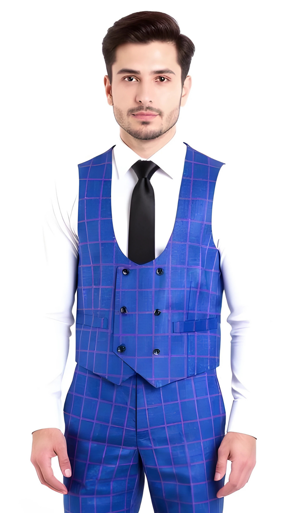 The Kingston Mens Blue Checker Slim Fit 3 Piece Suit-3