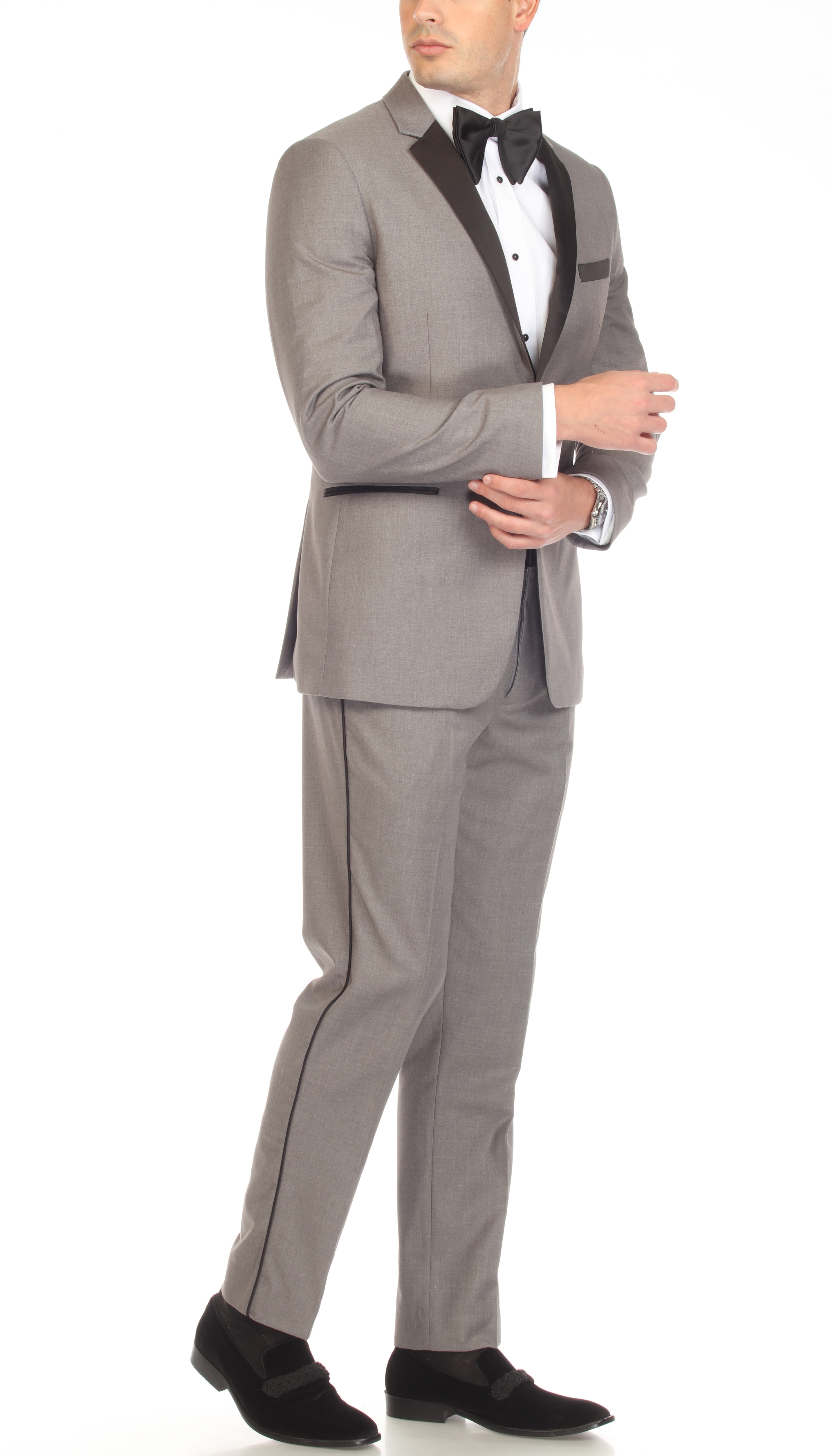 Bronson Grey Slim Fit Notch Lapel Tuxedo-3