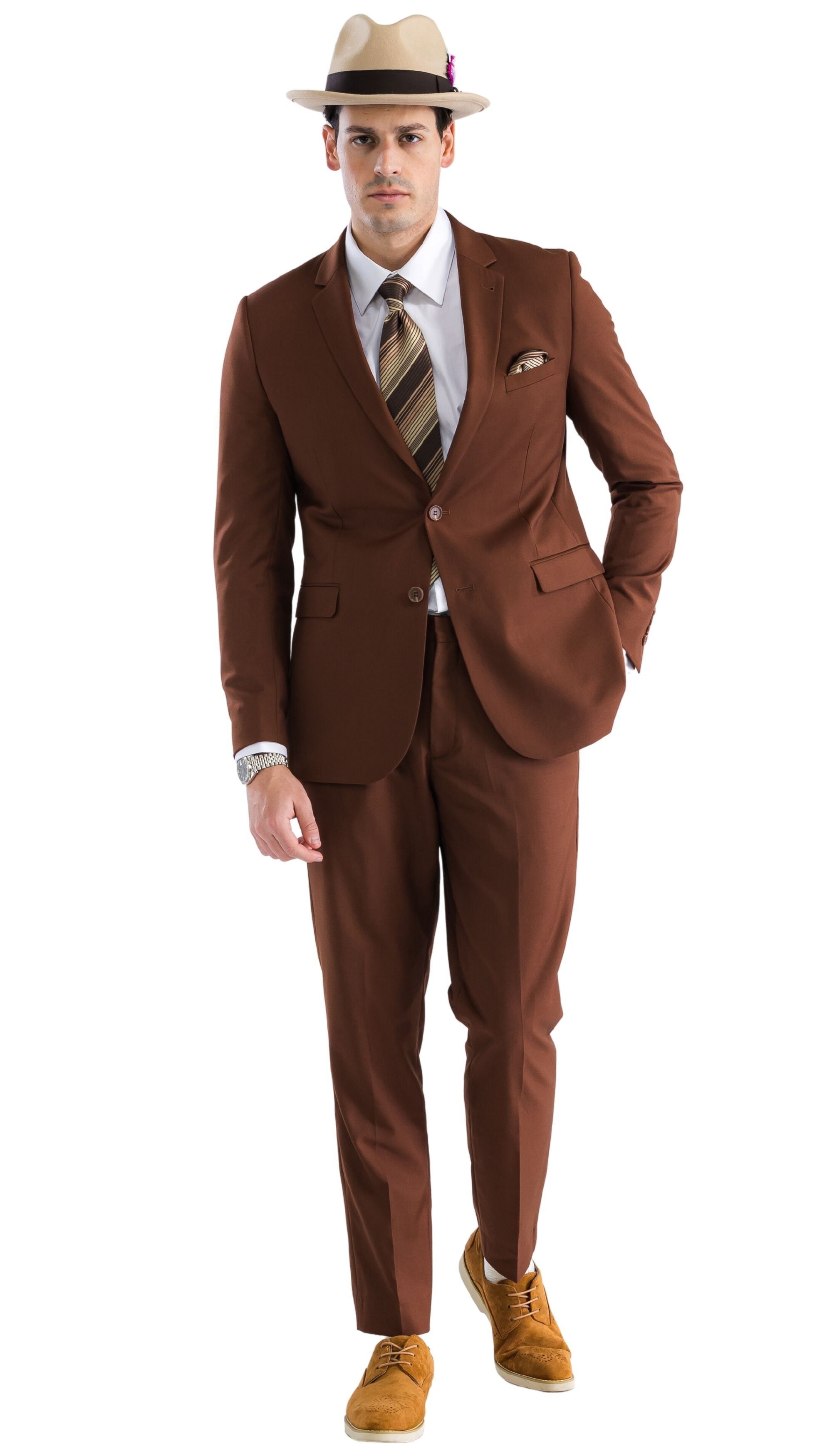 OSLO-D.CHOCOLATE Slim Fit Notch Lapel 2 Piece Suit-2