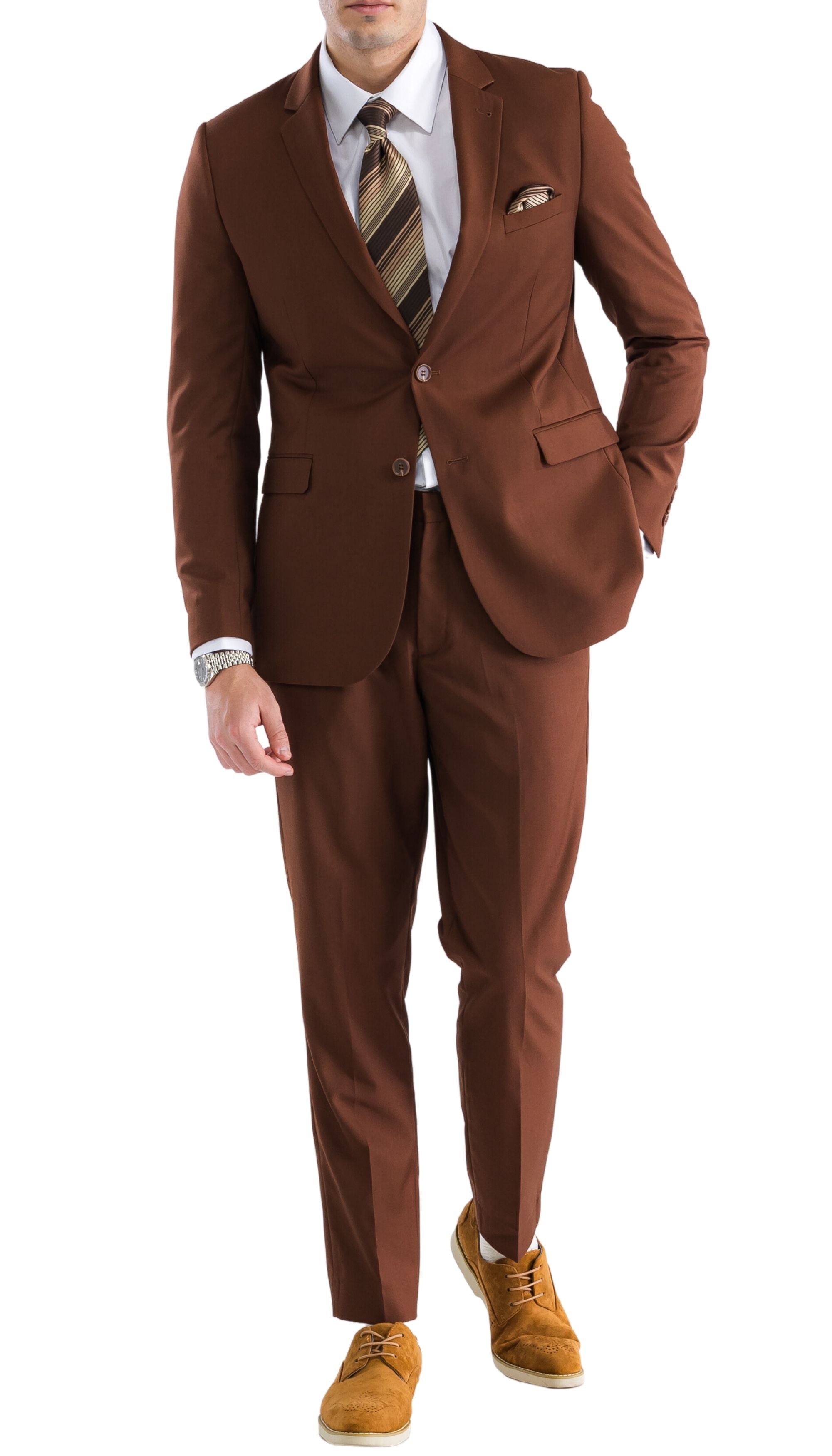 Oslo Brown Slim Fit Notch Lapel 2 Piece Suit-1