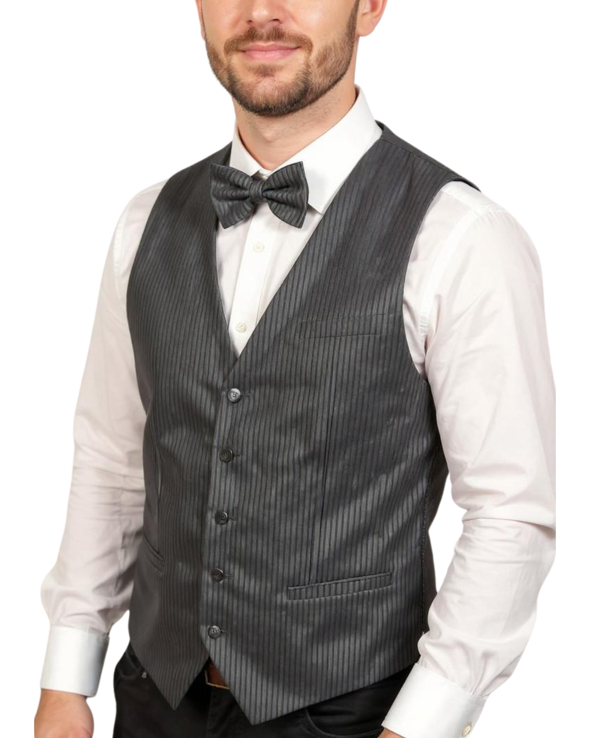 Ferrecci Mens PV400 - Black Stripped with Black Back Adjustable Vest Set-0