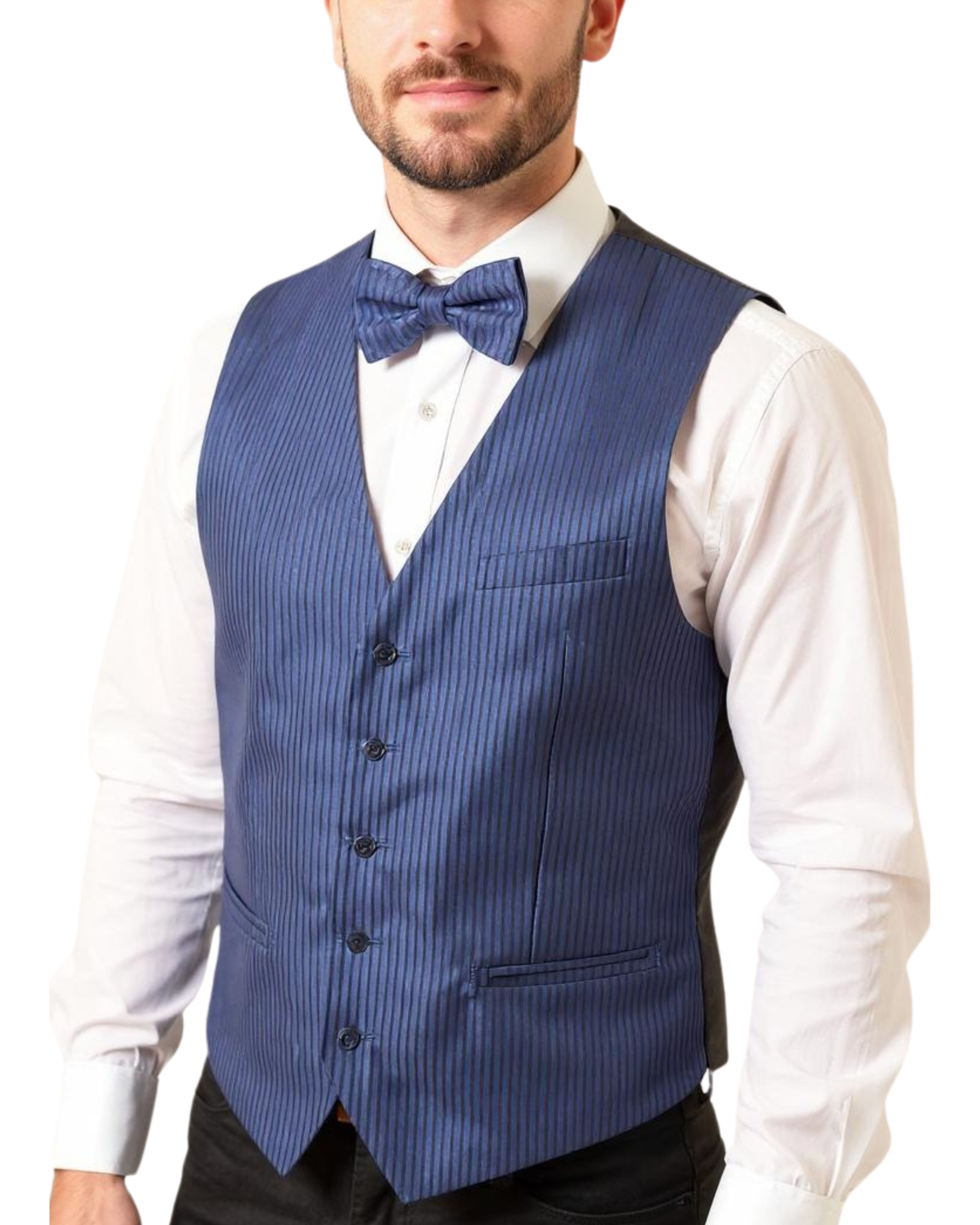 Ferrecci Mens PV400 - Blue Stripped with Black Back Adjustable Vest Set-0