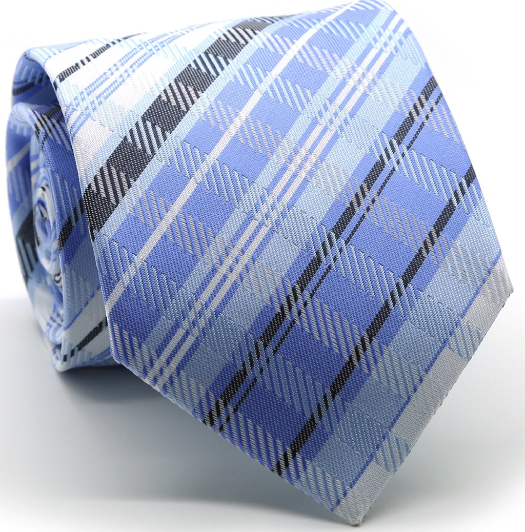 Mens Dads Classic Blue Striped Pattern Business Casual Necktie & Hanky Set VO-10-0