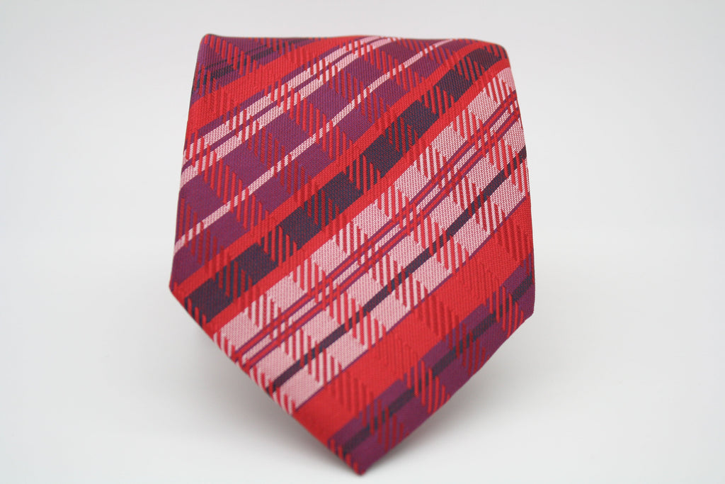 Mens Dads Classic Red Striped Pattern Business Casual Necktie & Hanky Set VO-4-2
