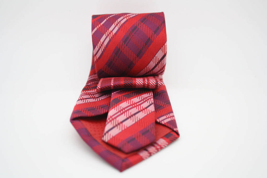 Mens Dads Classic Red Striped Pattern Business Casual Necktie & Hanky Set VO-4-1