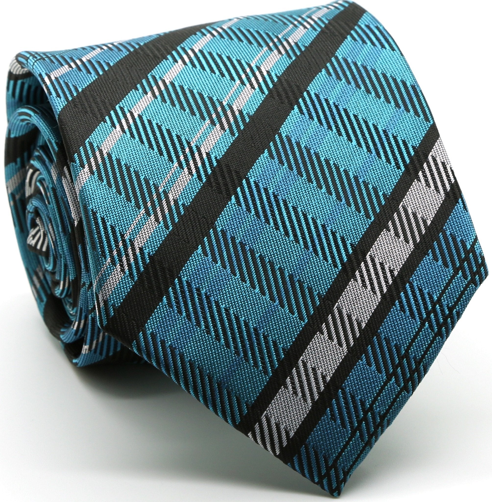 Mens Dads Classic Turquoise Striped Pattern Business Casual Necktie & Hanky Set VO-5-0