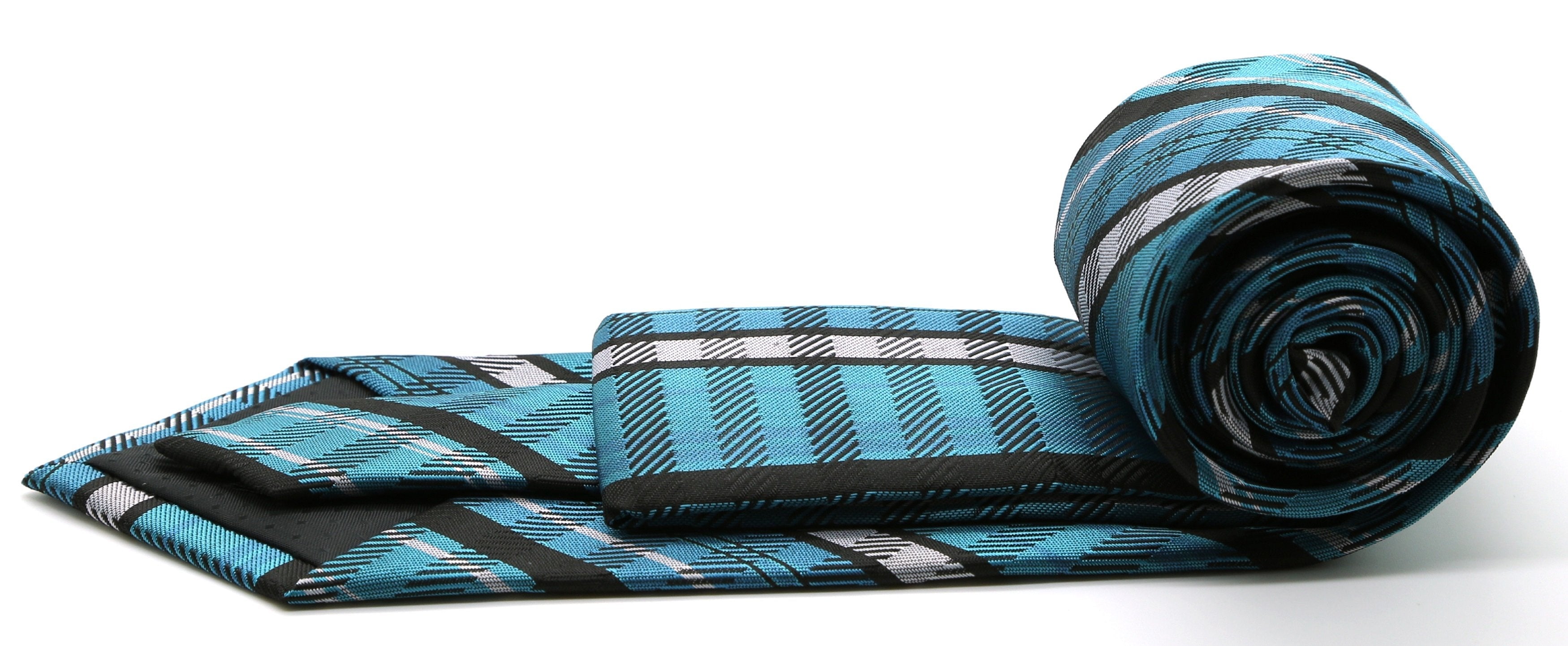 Mens Dads Classic Turquoise Striped Pattern Business Casual Necktie & Hanky Set VO-5-1