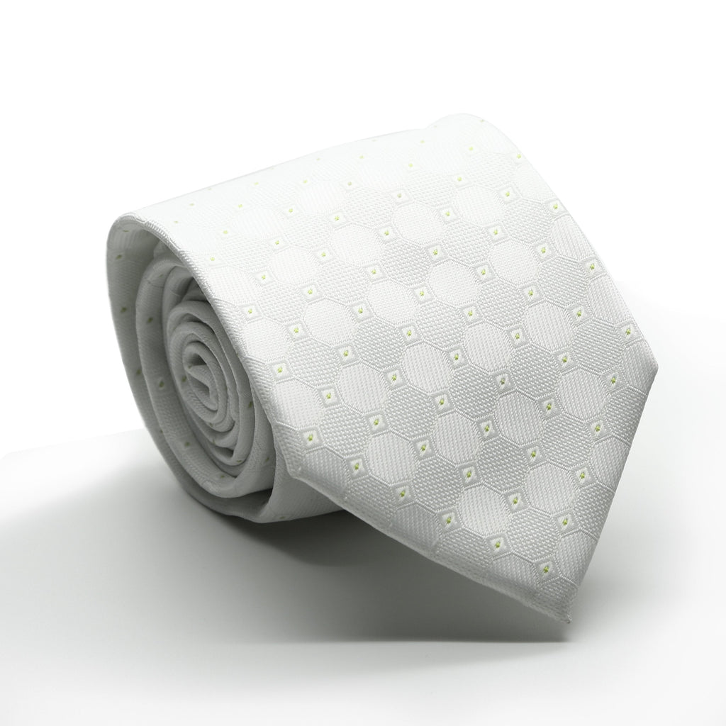 Mens Dads Classic White Geometric Pattern Business Casual Necktie & Hanky Set W-4-0