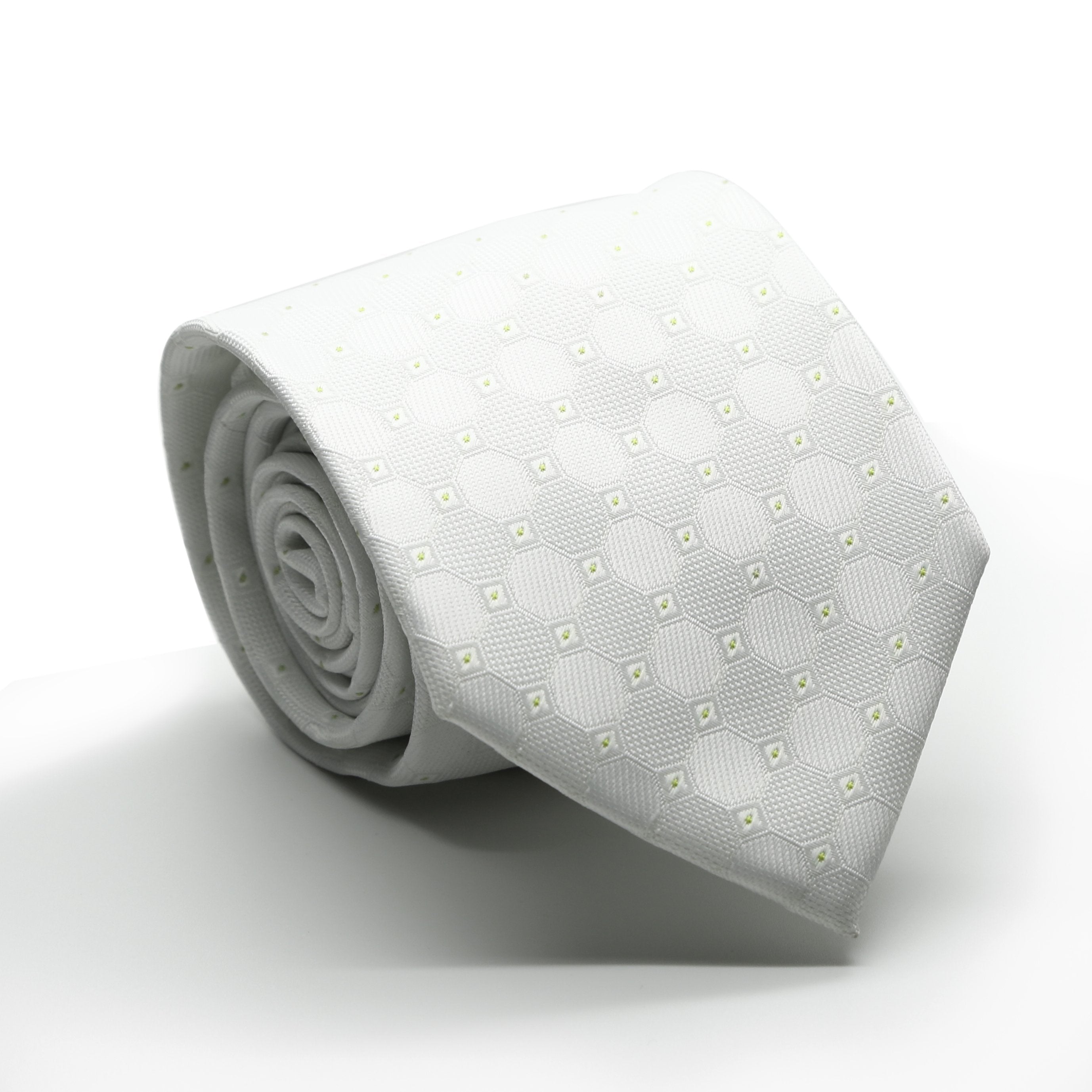 Mens Dads Classic White Geometric Pattern Business Casual Necktie & Hanky Set W-4-0