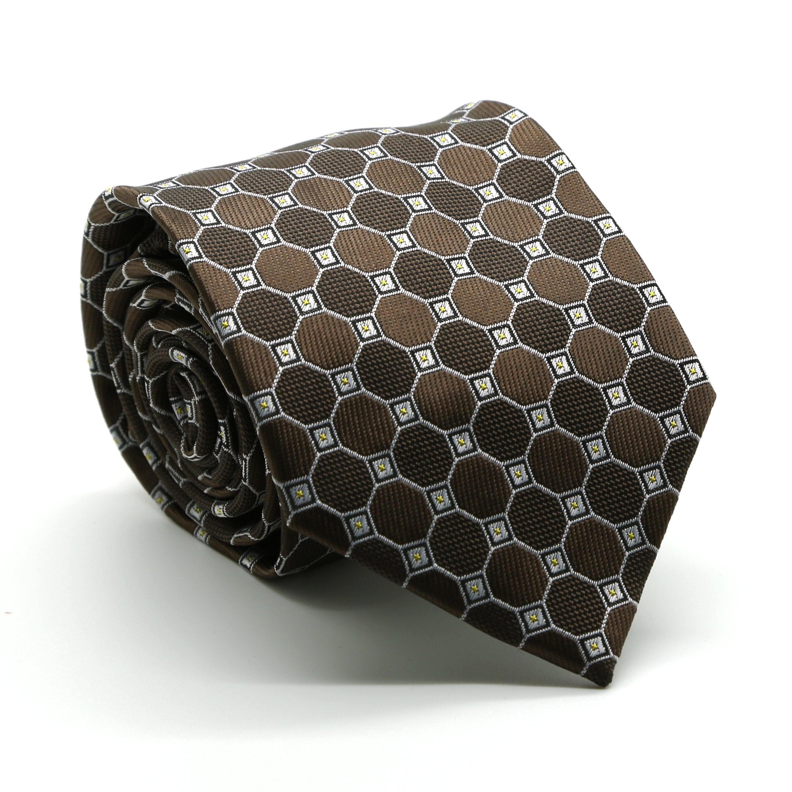 Mens Dads Classic Brown Geometric Pattern Business Casual Necktie & Hanky Set W-5-0
