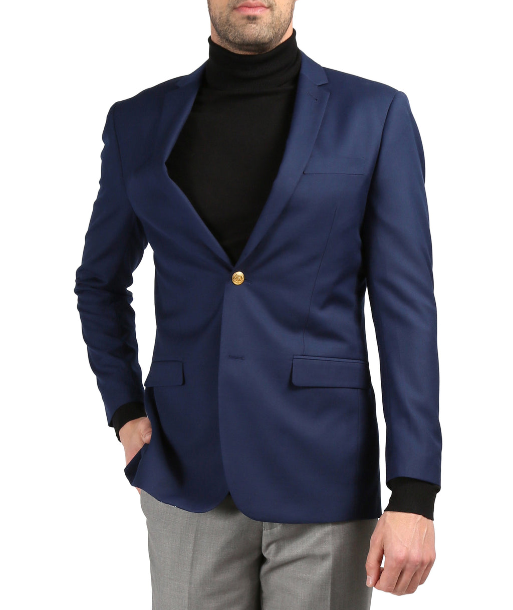 Men's Warwick Gold Button Slim Fit Navy Blazer-0