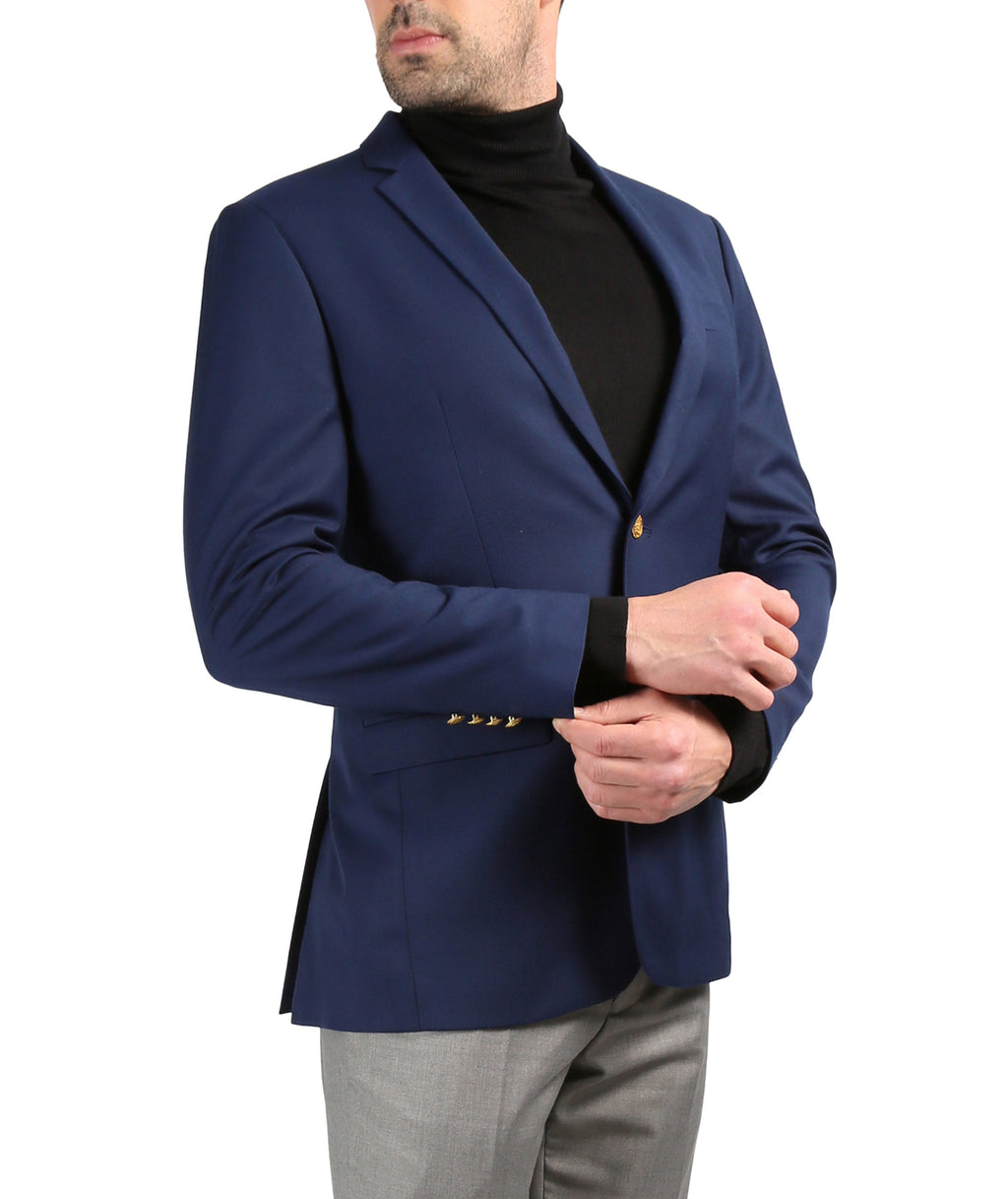 Men's Warwick Gold Button Slim Fit Navy Blazer-1