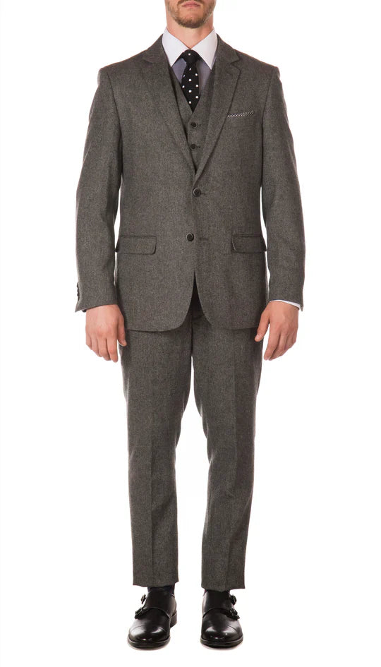 York Grey Slim Fit 3 Piece Herringbone Suit-0