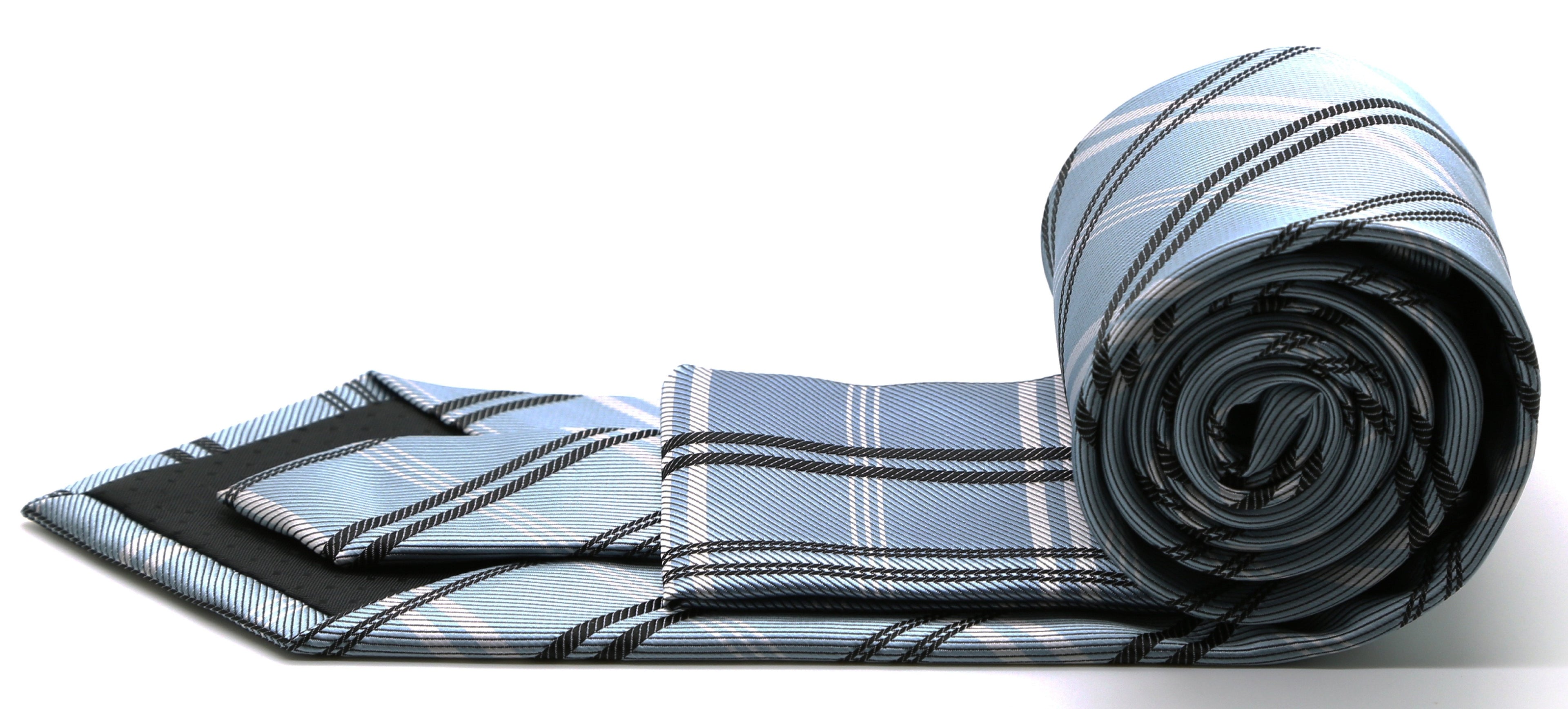 Mens Dads Classic Blue Stripe Pattern Business Casual Necktie & Hanky Set Z-4-1