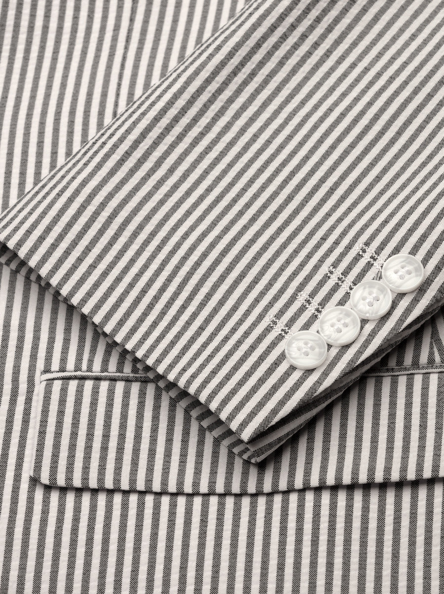 Men's Slim Fit Two Button Black Seersucker Suit-1