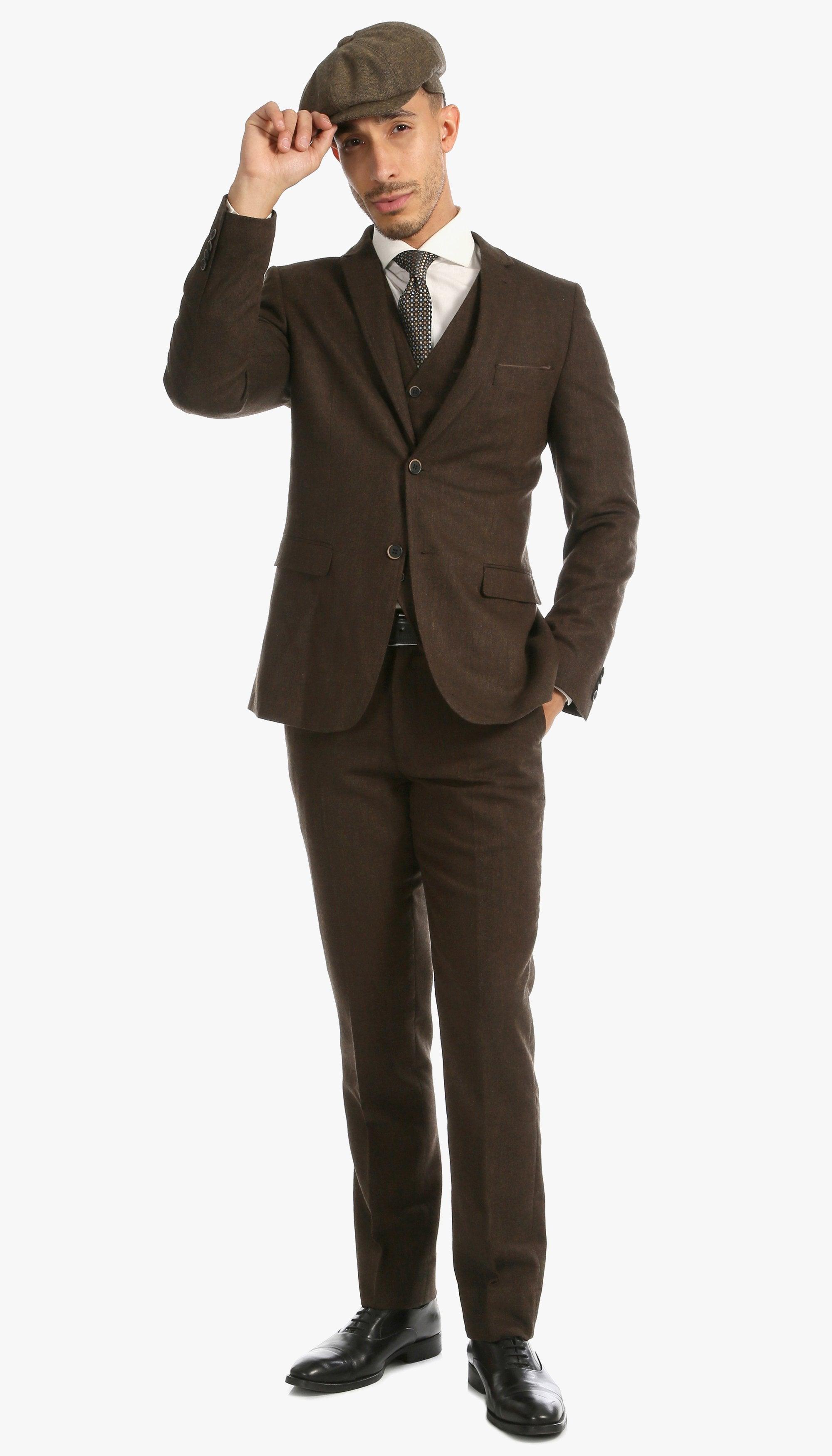 Bradford Cognac Slim Fit 3 Piece Tweed Suit-2