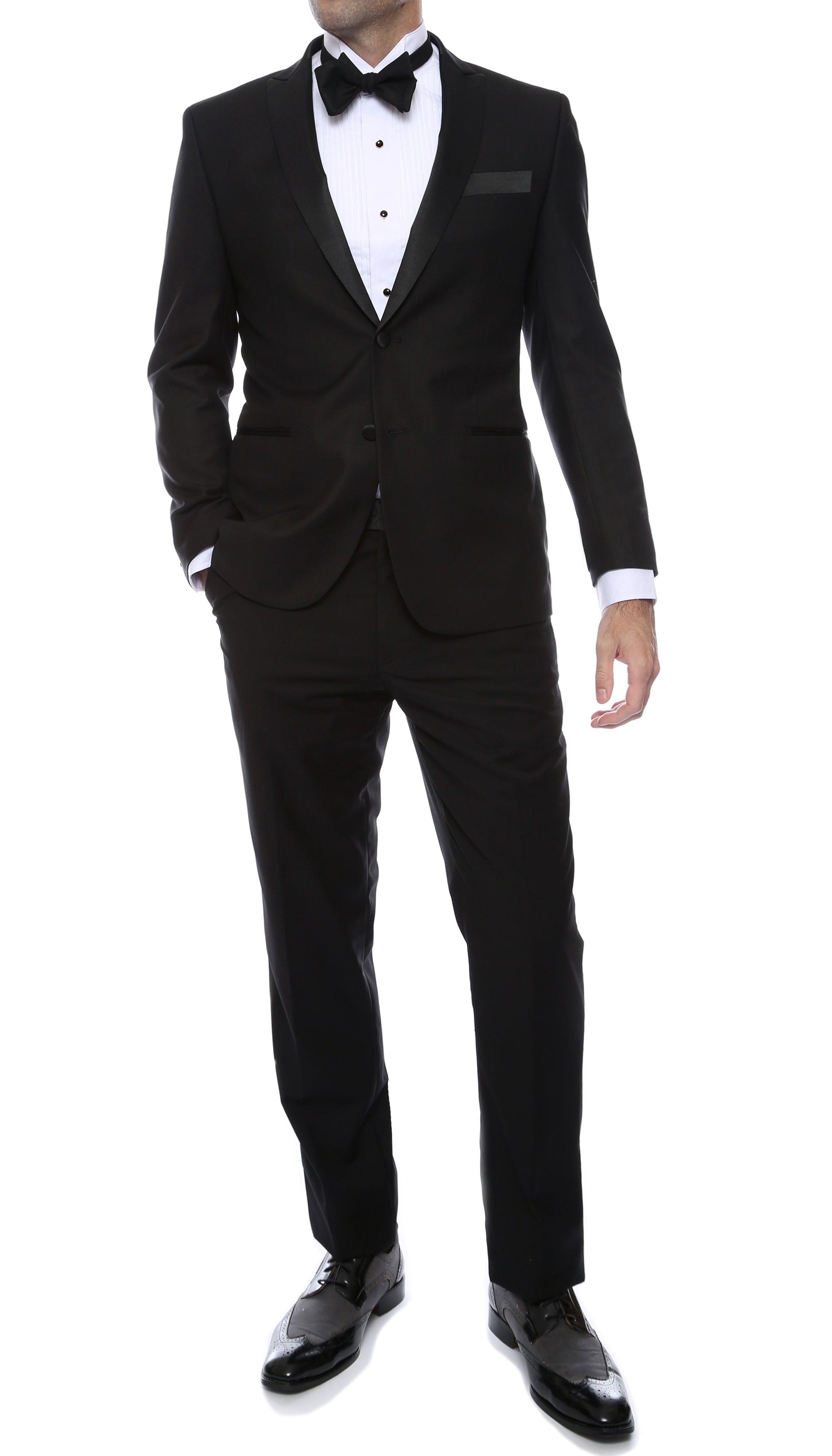 Debonair Black Slim Fit Peak Lapel 2 Piece Tuxedo Suit Set-1