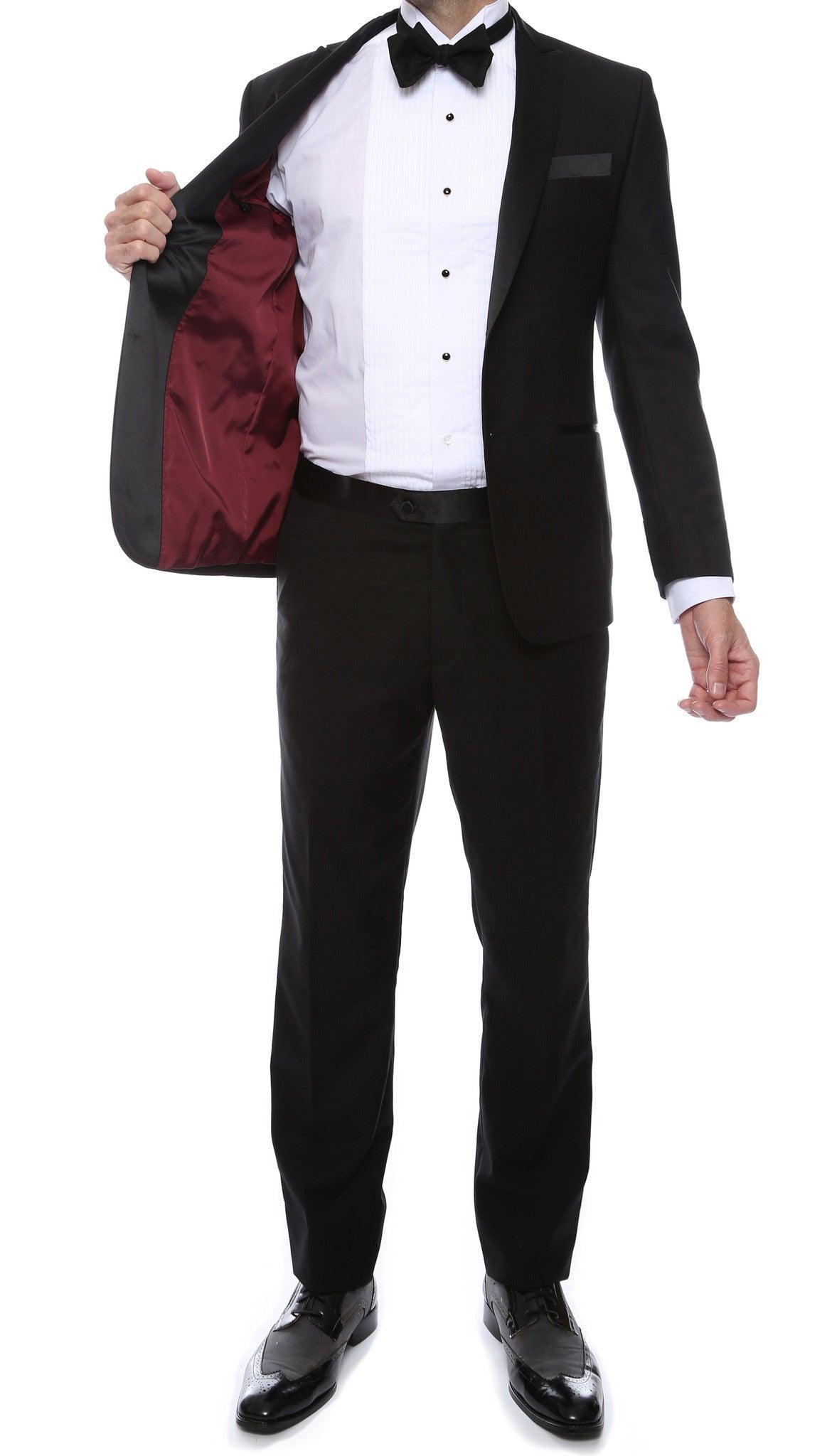 Debonair Black Slim Fit Peak Lapel 2 Piece Tuxedo Suit Set-2