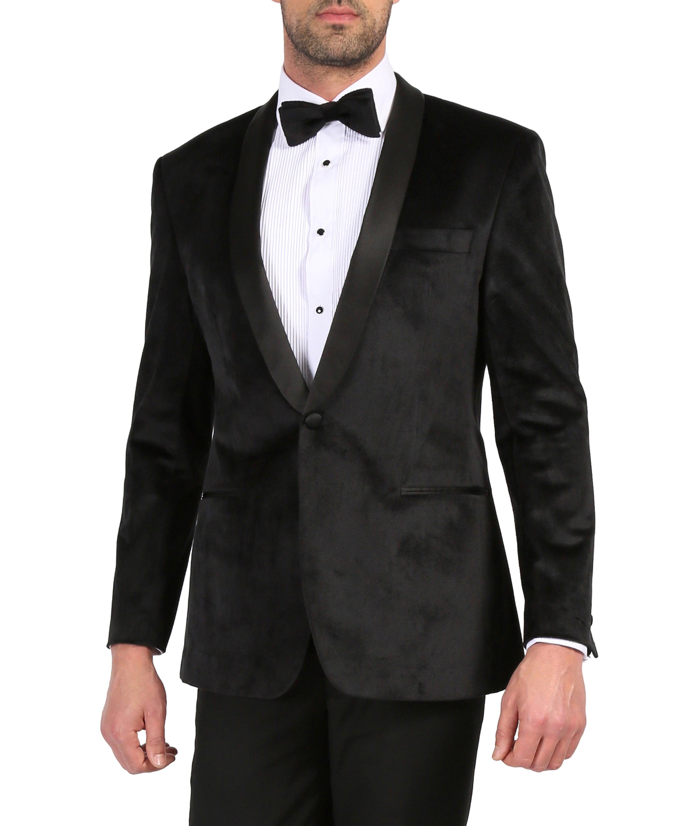 Enzo Black Slim Fit Velvet Shawl Collar Tuxedo Blazer-1
