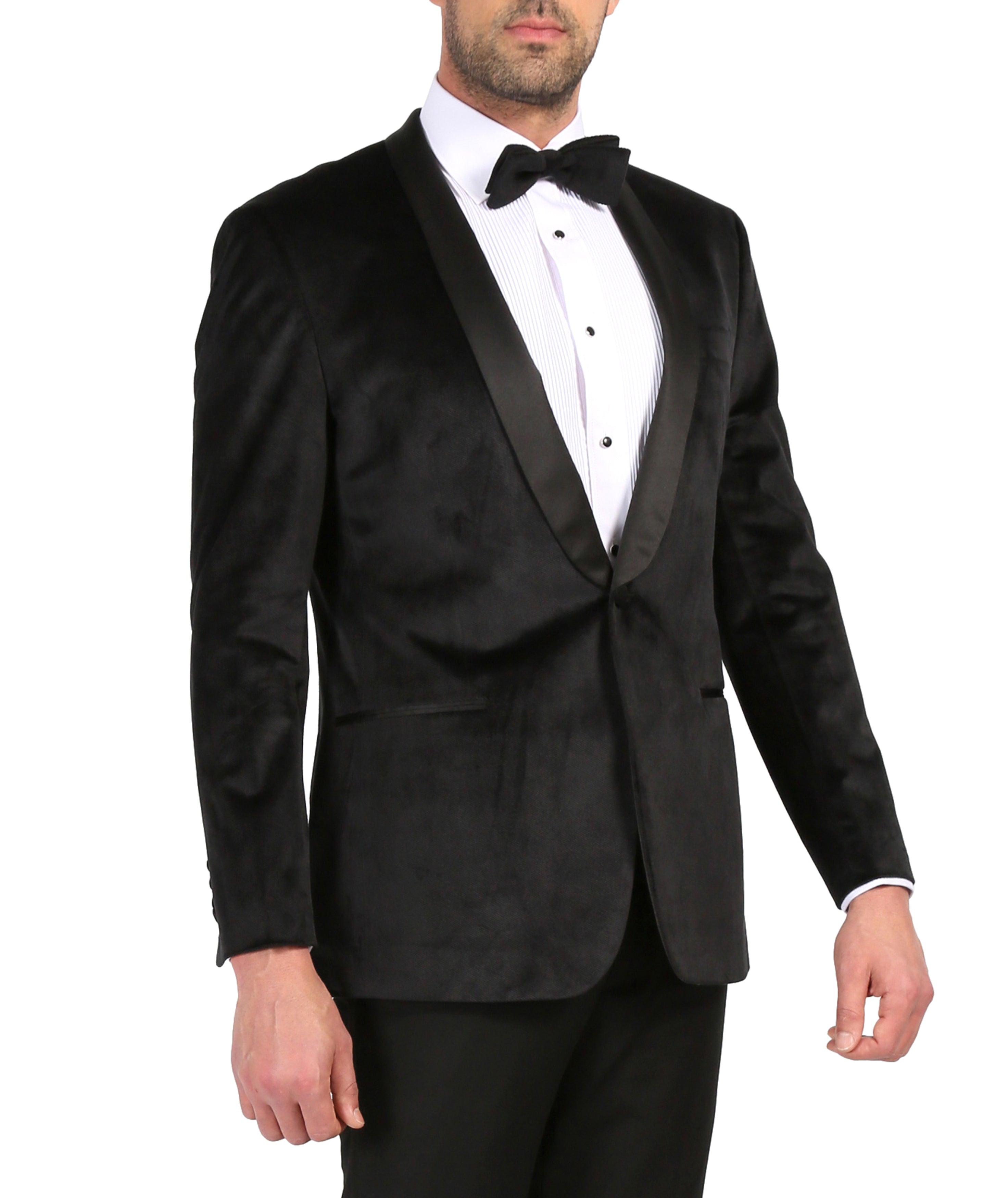 Enzo Black Slim Fit Velvet Shawl Collar Tuxedo Blazer-2